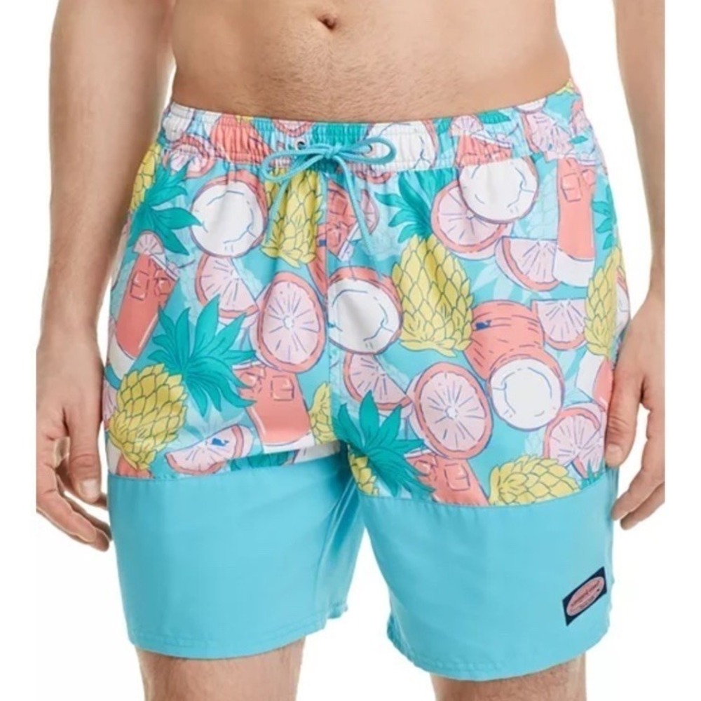 Vineyard Vines Swim Trunks Mens Medium M Fruit Tropical Drink Print Board Shorts